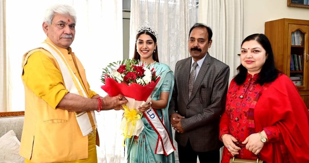 LG Manoj Sinha congratulates Mrs World 2022 Sargam Koushal