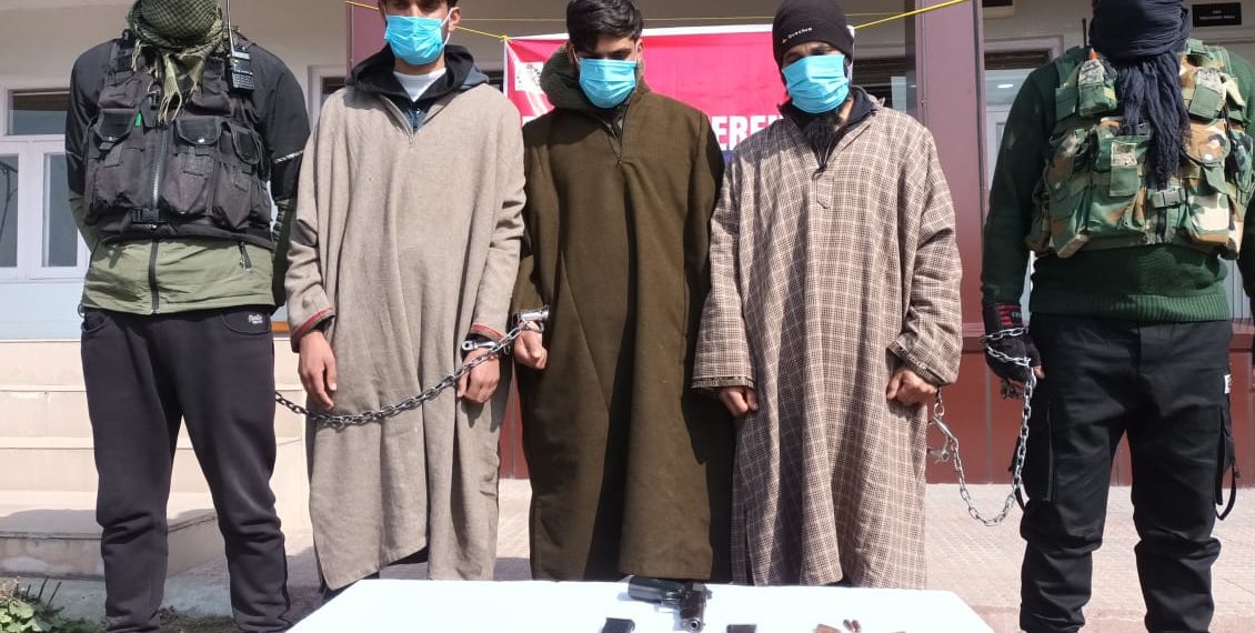 Kulgam police arrested three terrorist associates of proscribed militant outfit(HM)