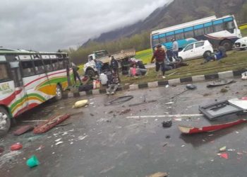 Three Non-local residents killed as bus turns turtle on NH in Awantipora