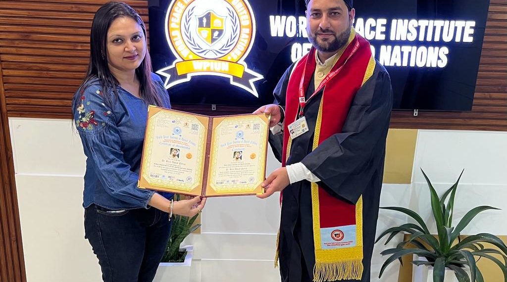 Bilal Parray felicitated with doctorate for peace activism