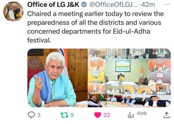 Lt Governor reviews preparation for Eid-ul-Adha