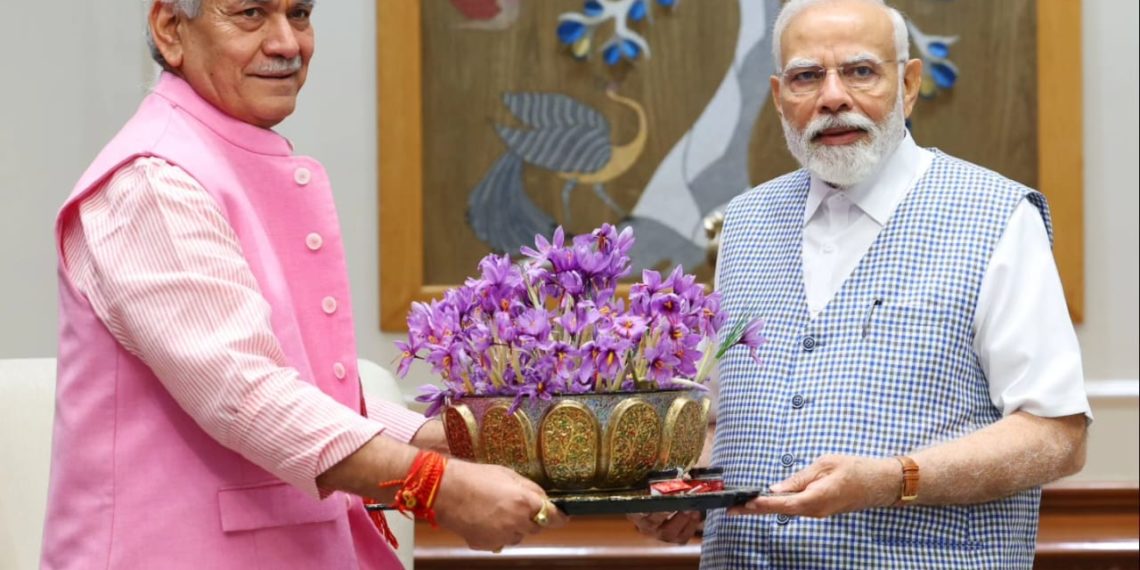 LG Manoj Sinha met Prime Minister Narendra Modi in Delhi.