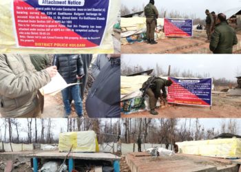 District Police Kulgam attaches property of notorious drug peddler in Kulgam