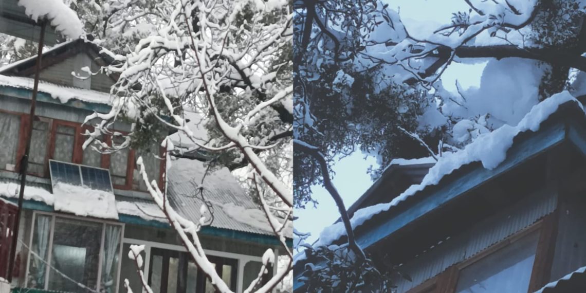 کرناہ میں برف باری کا سلسلہ جاری  شاہراہ دوسرے روز بھی بند بجلی سپلائی بھی متاثر دو مکانوں کو نقصان