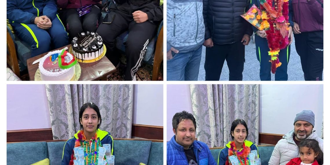 Kaifa Shah who won Silver Medal in International Wushu Stars Championship 2024 at Moscow was given Rousing reception at Srinagar Airport on her return from Moscow today