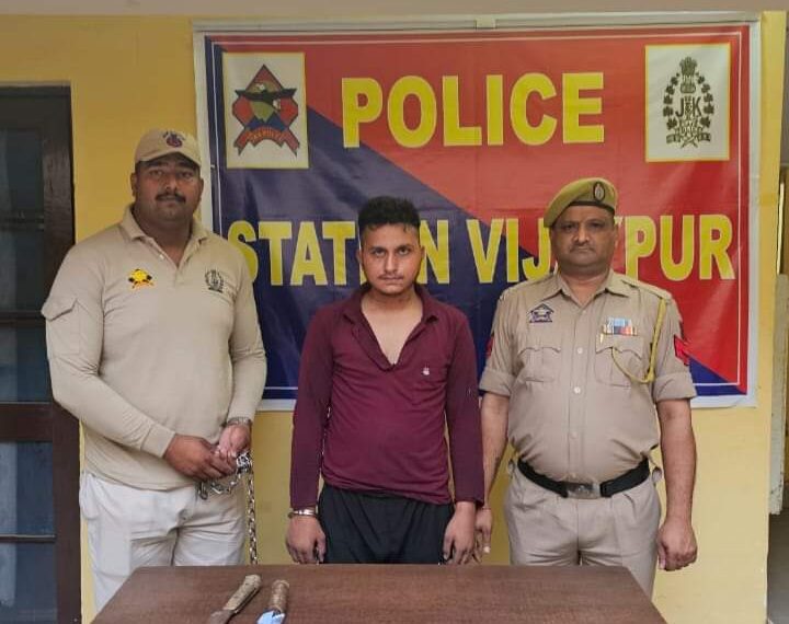 DRUG PEDDLER ARRESTED WITH 7 GRAMS HEROIN, 2 SHARP EDGED WEAPONS RECOVERED