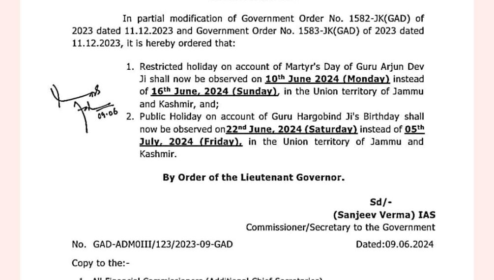 Government prepones 2 holidays in Jammu and Kashmir