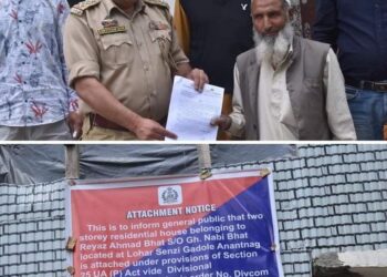 Anantnag Police attached two-story residential house belonging to a Terror associate in Anantnag.