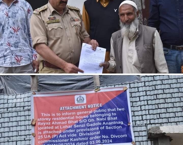 Anantnag Police attached two-story residential house belonging to a Terror associate in Anantnag.