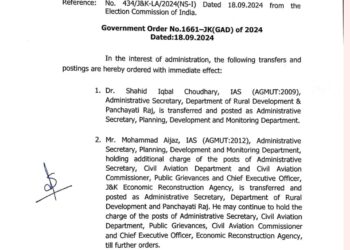 Govt orders transfer of 2 IAS officers in J&K
