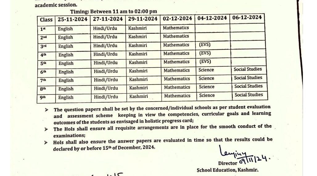 School based exams of all classes to commence from Nov-25