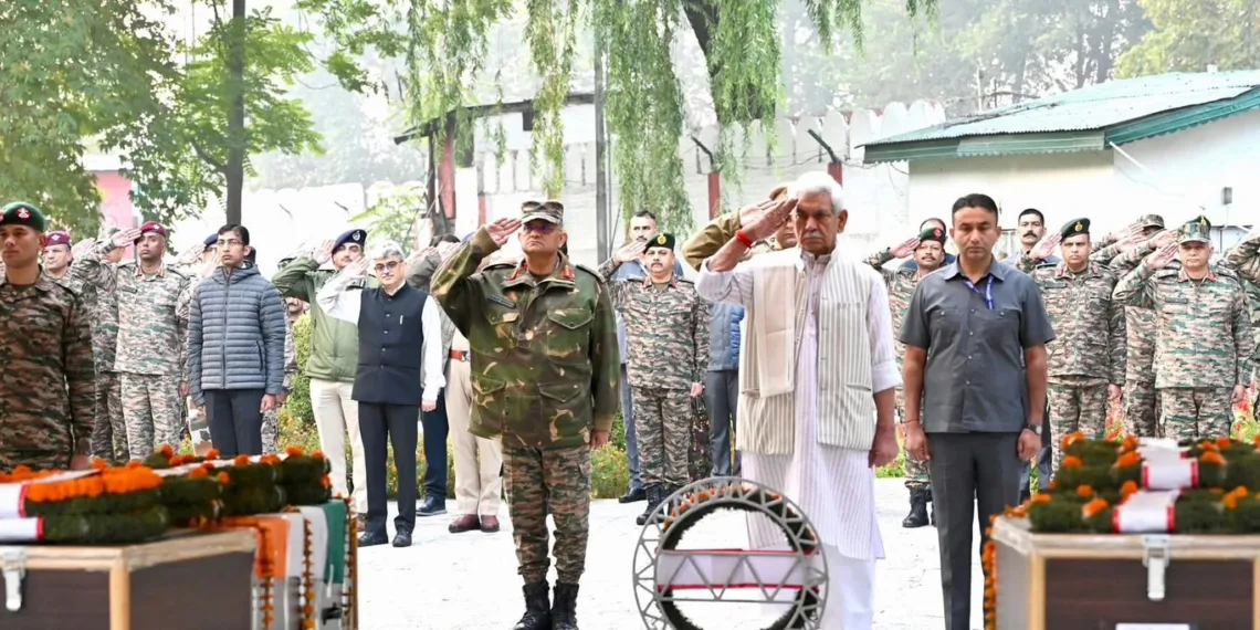 “Nation Forever Grateful to Bravehearts”: LG Manoj Sinha Pays Wreath Tribute to Martyrs in Srinagar