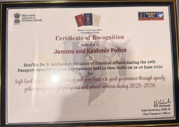 J&K Police Bags National Passport Seva Award for Second Consecutive Year