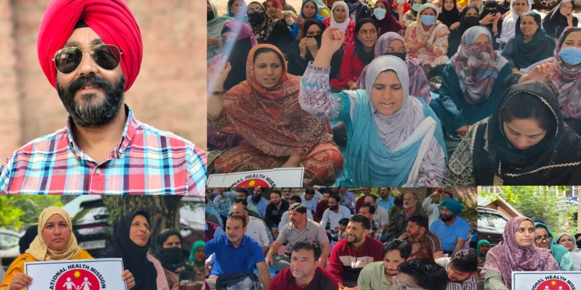 NHM Employees’ Protest Enters Tenth Day in Budgam; Workers Demand Job Policy and Equal Pay