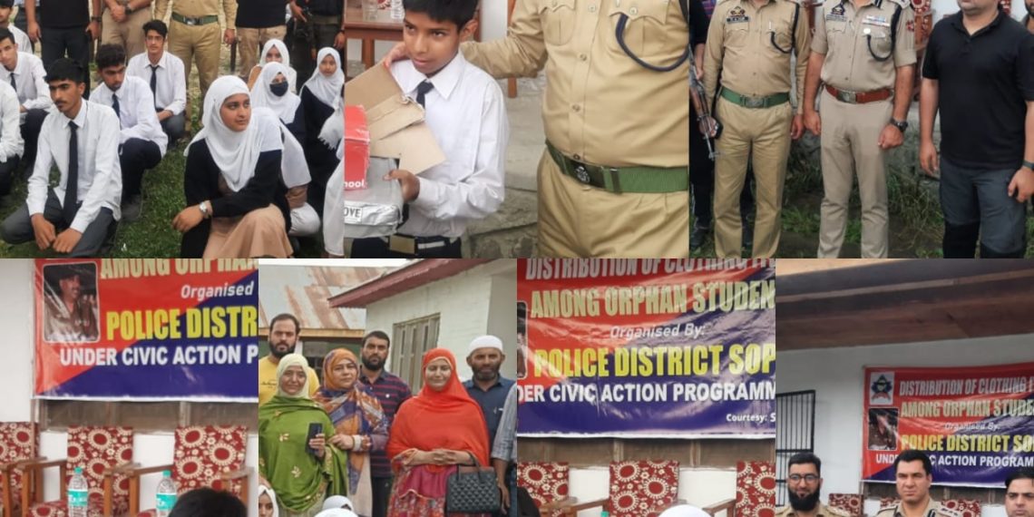 SSP Sopore visits Government Boys High School Baba Yousuf Bagh Rehmat Sopore, Distributes clothing kits under Civic Action Programme