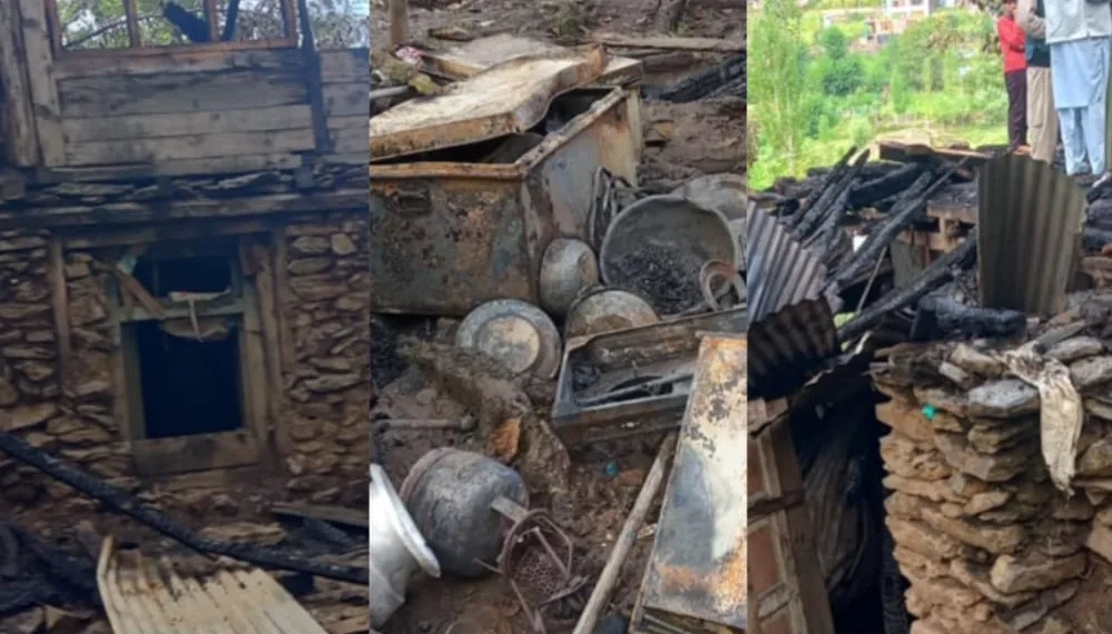 کلاروس کپواڑہ میں بھیانک۔آتشزدگی، دو منزلہ رہائشی مکان مکمل طور خاکستر  لاکھوں کا نقصان، متاثرہ خاندان نے انتظامیہ سے امداد فراہم کرنے کی اپیل کی.