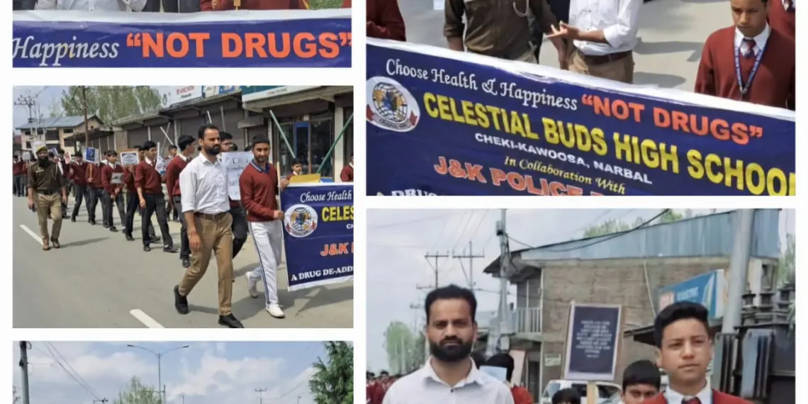 منشیات کے خلاف ریلی، مزمل محمود کی قیادت میں بدگام پولیس اور سیلسٹیل بڈز ہائی اسکول کاووسہ کے اشتراک سے نوجوانوں میں شعور بیدار کرنے کی کوشش