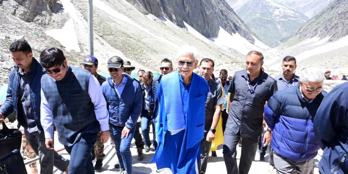 LG Sinha Undertakes Historic Amarnath Yatra via Baltal; First SASB Chairman Reaches Holy Cave, Inspects Track Upgrades