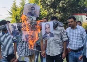 BJP Stages Protest in Sumbal Against Tanvir Sadiq’s Remarks, Demands Action from NC