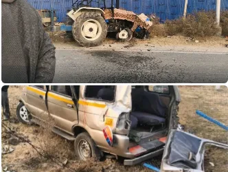 4 Passengers Injured in Tavera-Tractor Collision on Tral-Awantipora Road