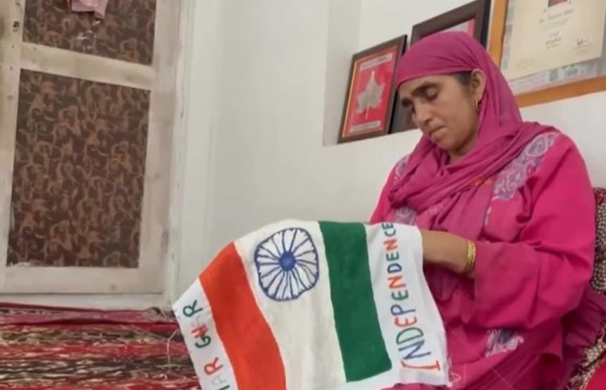 Kulgam Artisan Hand-Stitches National Flag Using Traditional Kashmiri Embroidery