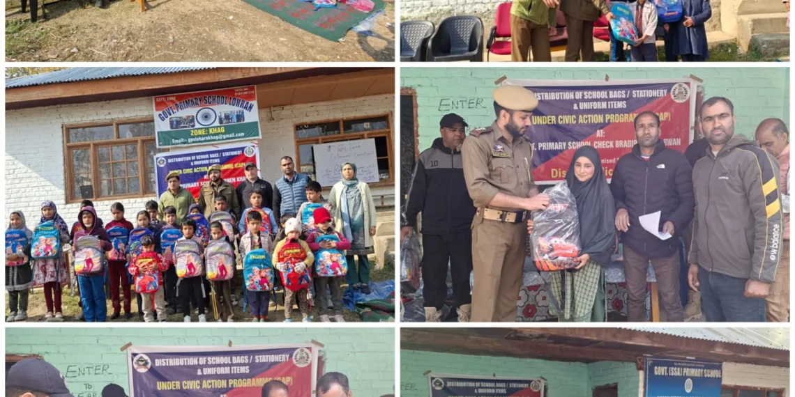 Budgam Police Distributes School Kits Among Needy Students Under Civic Action Programme