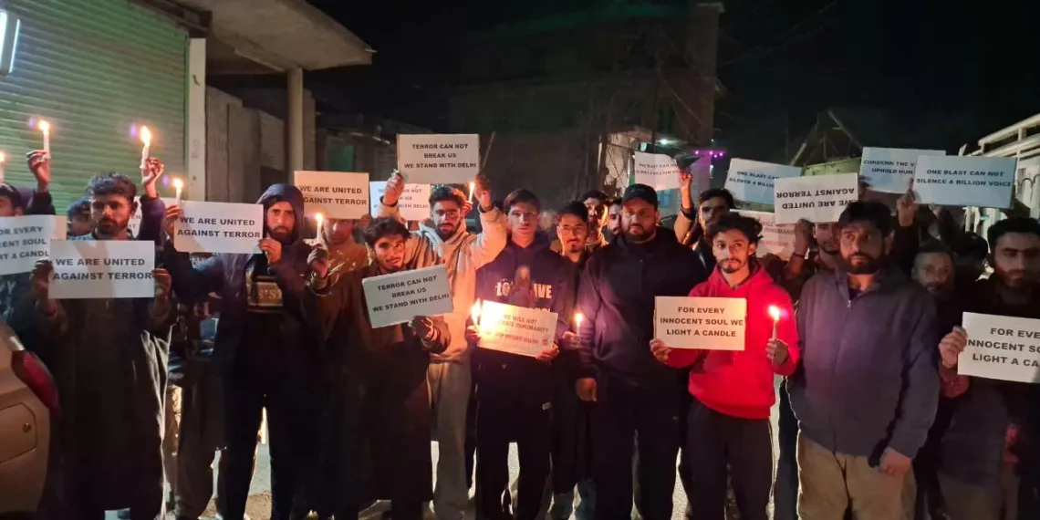 Candlelight March Held in Saderkoot Bala to Condemn Red Fort Car Blast