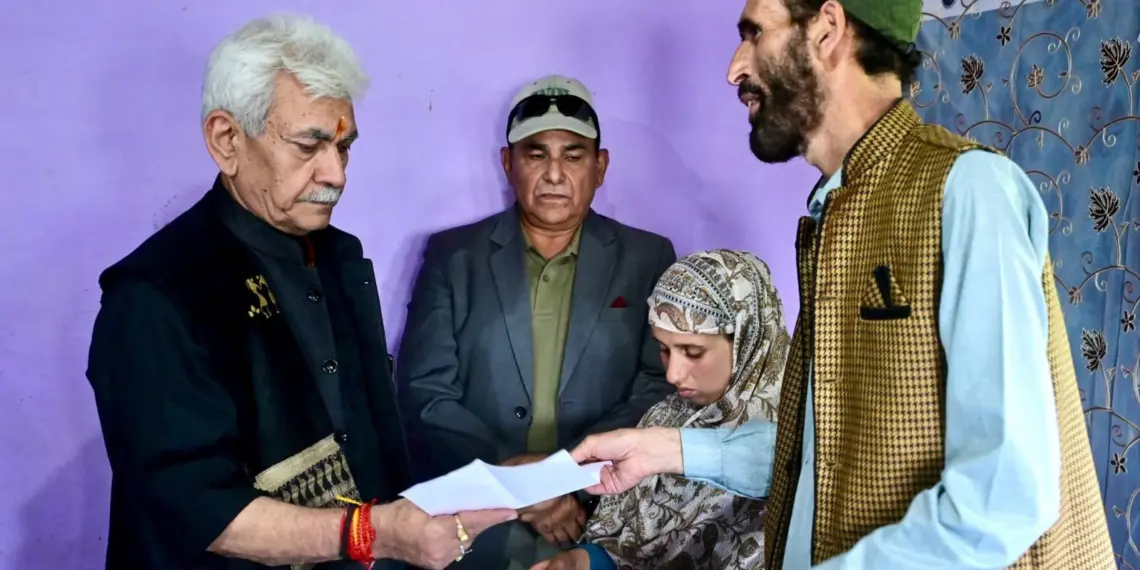 LG Manoj Sinha Visits Family of Pahalgam Attack Victim, Hands Over Job Letter to Widow