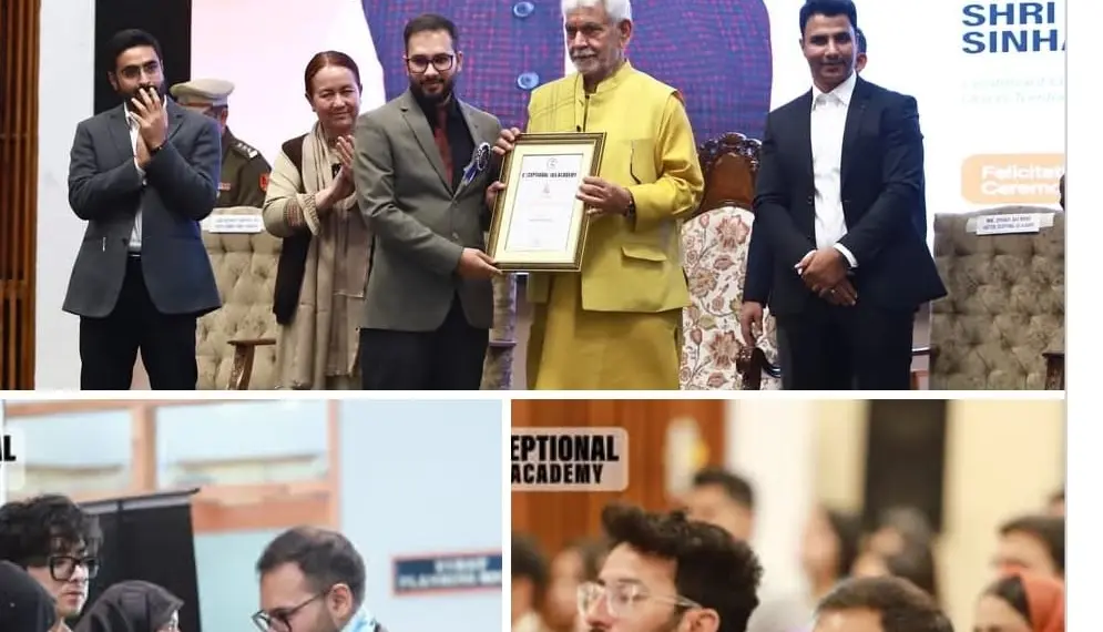 Pride of Kandi Karnah: Umar Peerzada, IRS, Felicitated by Lieutenant Governor Manoj Sinha at SKICC Srinagar: