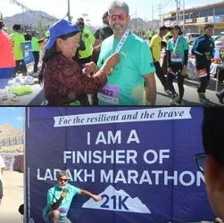 Mushtaq Ahmad Sheikh from Kashmir plants flag at highest marathon in the world, Ladakh Marathon