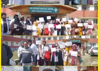 NHM employees commence 48-hour sit-in in SDH Sopore to press for their demands