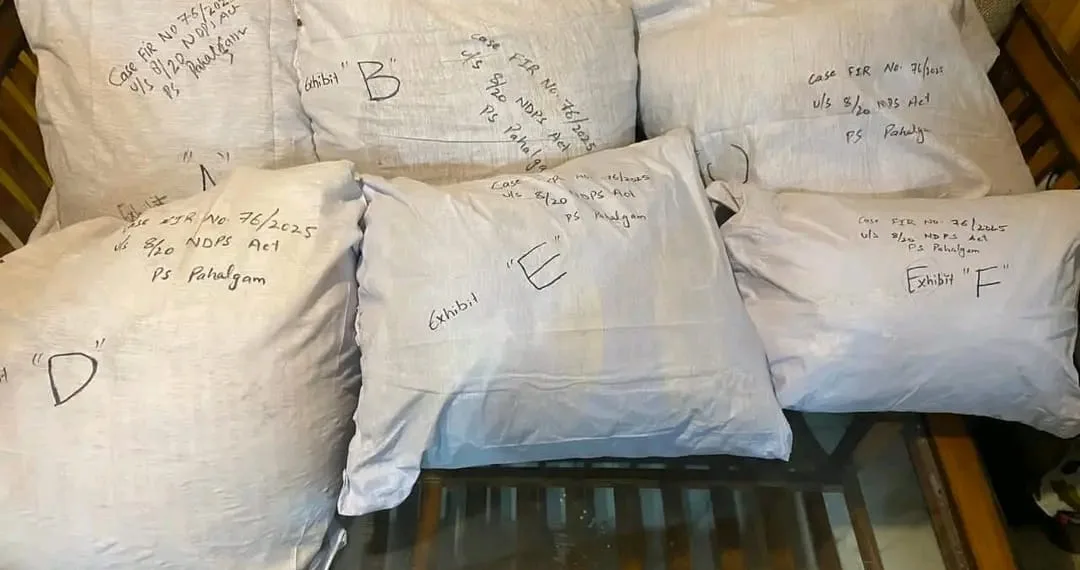 Pahalgam Police Seize 24.5 Kg of Bhang Leaves After Suspect Flees Into Forest