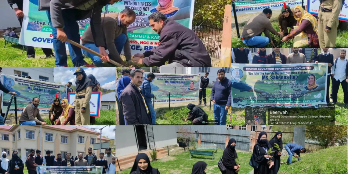 Plantation Drive Organized at Government Degree College Beerwah, Promoting Eco-Friendly Message