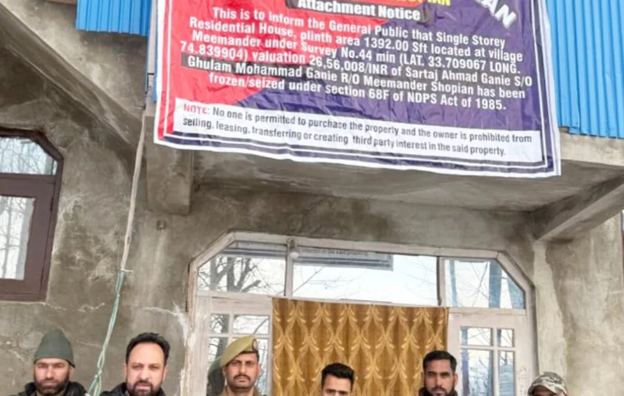 Shopian Police Attach Residential Property Acquired in Process of Drug Trade
