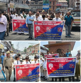Anti-Drug Message Echoes Through Lal Chowk as Srinagar Police Leads Awareness March