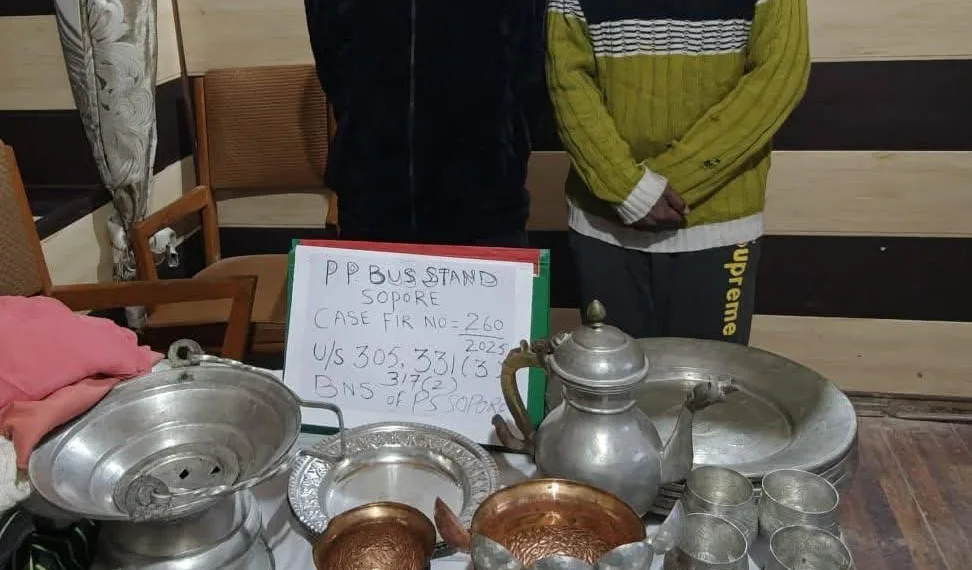 Sopore Police Solve Theft Case in Record Time, Two Arrested; Stolen Utensils Recovered